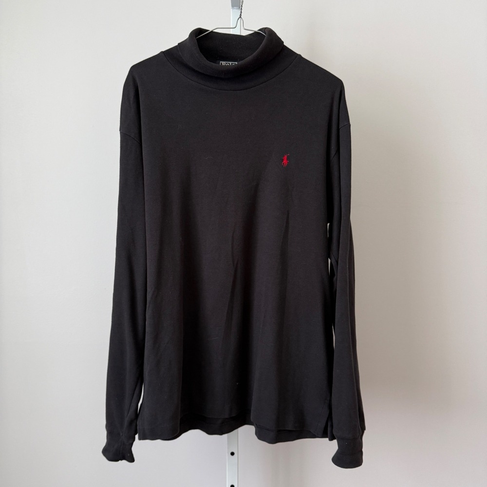 VTG‎ Polo Ralph Lauren M Black Turtleneck Capsule Dark Academia Pony Logo Shirt